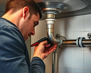 focused plumbing repair, plumber working diligently, photorealistic, under a kitchen sink, highly detailed, hand tools in motion, varying metal textures, balanced lighting, shot with a 24mm lens